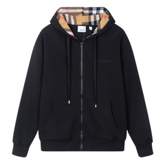 Burberry Hove Check Hood Embroidery Logo Zip Hoodie Black