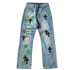 Chrome Hearts Straight Leg Denim Blue Monster Graffiti