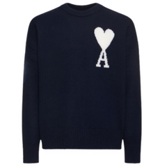 Ami Paris Knit Sweater Navy Blue White