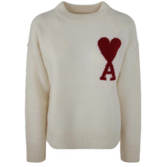 Ami Paris Knit Sweater Cream White Red