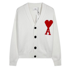 Ami Paris Knit Cardigan White Red