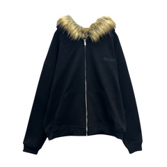 Chinese Non Branded Fur Zip Hoodie Black
