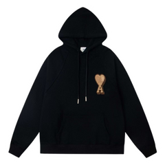 Ami Paris Stitched Brown Icon Hoodie Black