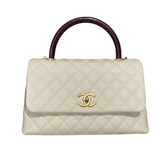 Chanel Quilted Coco Lizard Handle Ivory Caviar Big White