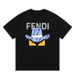 Fendi Blue Hat Print T-Shirt Black