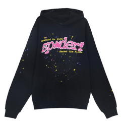 Sp5der Pink Print Hoodie Black