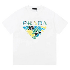 Prada Multi Color Pixel Print T-Shirt White
