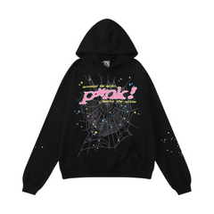 Sp5der Pink Print Hoodie Black