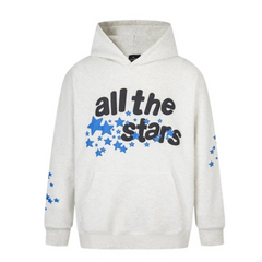 Broken Planets Blue Stars Print Hoodie White