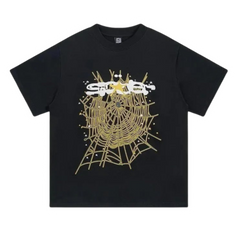 Sp5der Yellow Net Print T-Shirt Black