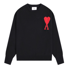 Ami Paris Red Heart Sweater Black