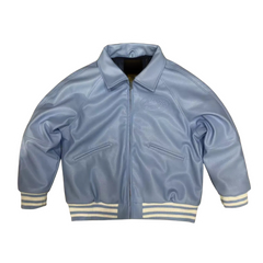 Corteiz Leather Bomber Jacket Light Blue