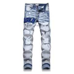 Amiri Blue Stitched Writing Skinny Jeans