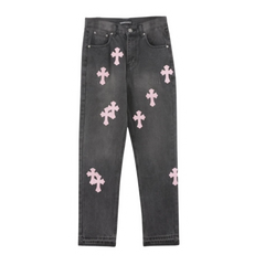 Chrome Hearts Pink Chrosses Jeans Black