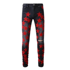 Amiri Red Stars Skinny Jeans Black