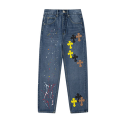Chrome Hearts Painted X Chrosses Legprint Jeans Blue