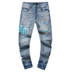 Amiri Ripped Blue on Blue Jeans