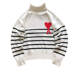 Ami Paris Red Icon Turtleneck Sweater Black & White