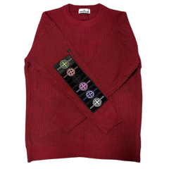 Stone Island Multi Color Icons Knit Sweater Vine Red