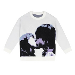 Retro Kissing Couple Loose Knit Sweater White