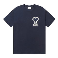 Ami Paris White Stitched T-Shirt Navy Blue