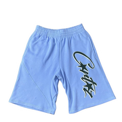 Corteiz Green Writing Shorts Baby Blue