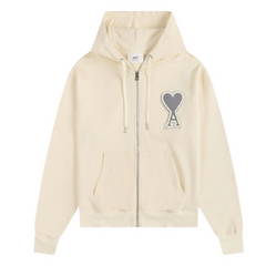 Ami Paris Grey Stitched Icon Zipper Creme