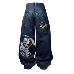 Y2K Goth Grim Reaper Baggy Jeans Blue