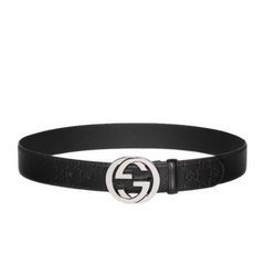 Gucci GG Monogramm Leather Belt Black & Silver
