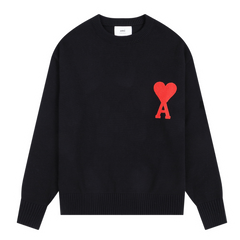 Ami Paris Red Icon Knit Sweater Black