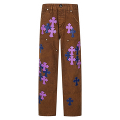 Chrome Hearts Purple Crosses Jeans Brown