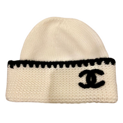 Chanel CC Logo Wool Beanie Creme White