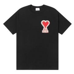 Ami Paris Red Stitched Icon T-Shirt Black