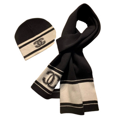 Chanel Scarf And Beanie Black & Grey