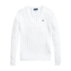 Ralph Lauren V-Neck Cable Knit Women Sweater White