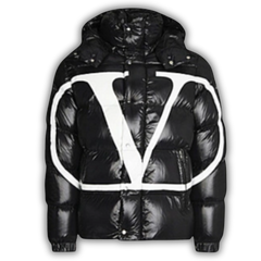 Valentino Uomo Moncler V Logo Padded Nylon Laqué Jacket Black & White