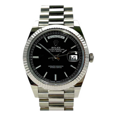 Rolex Oyster Perpetual Day-Date Silver Wristwatch & Black Dial (High Quality)