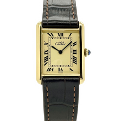 Cartier Tank Must de Vermeil Watch Black Leather & Gold