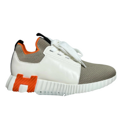 Hermes Slip On Sneaker White & Brown with Orange Badge