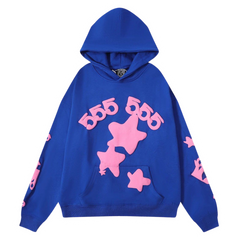 Sp5der Pink Stars Hoodie Blue